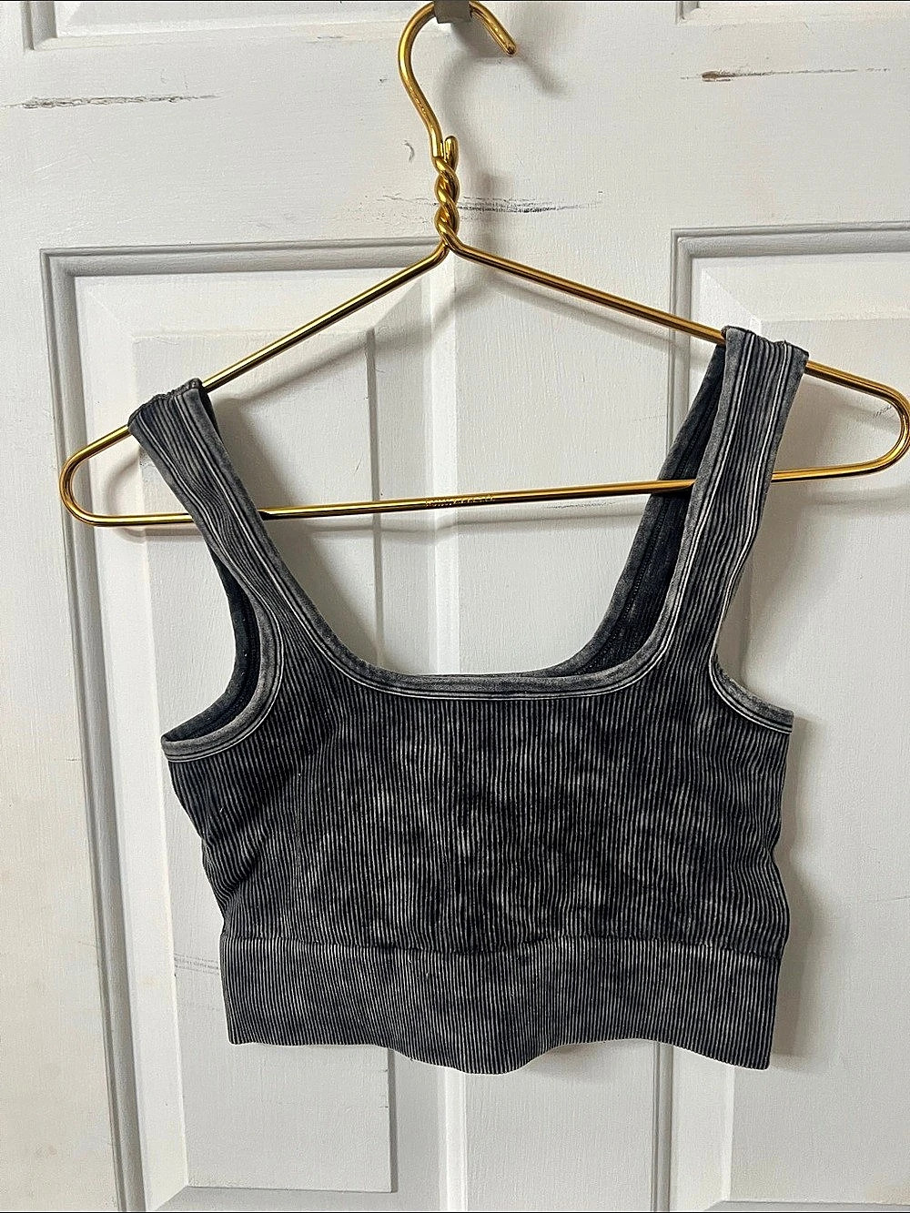 Ribbed Striped Crop Tank in Black